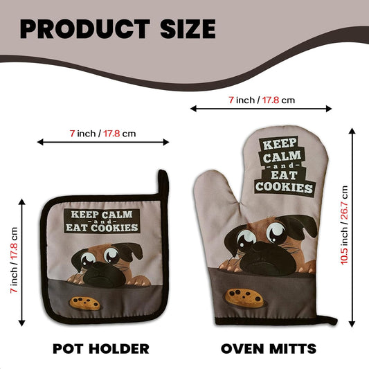 Funny Cookies Oven Mitts and Pot Holders(Set of 2) Keep Calm and Eat Cookies Heat Resistant Kitchen Mitts Silicone Non-Slip Oven Mitts Novelty Baking Gifts for Baker Chef Friend Cookie Lover