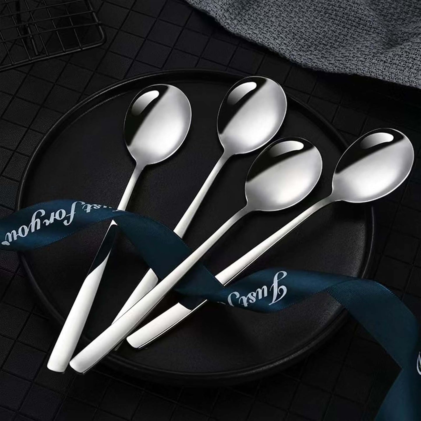 Large Soup Spoon Stainless Steel Dishwasher Safe Dinner Big Teaspoons with Round Edge 8 inches Tablespoons (4)