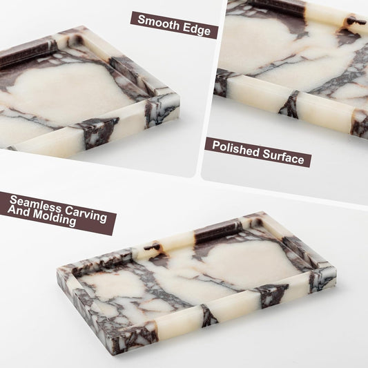 Calacatta Viola Marble Trays 10"x6" Rectangular - Vanity & Desk Organizer Set, Stone Serving Platter for Jewelry/Perfume