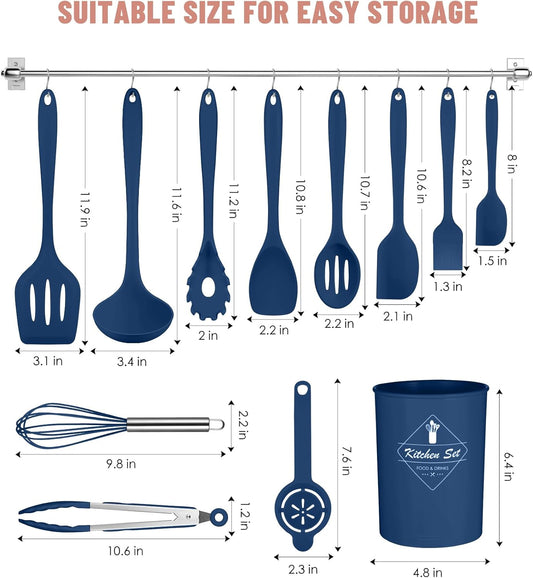 Kitchen Utensils Set-12 Pieces Silicone Cooking Utensils Set (Dishwasher Safe) 392°F Heat Resistant Spatula Set,Kitchen Utensil Set for Nonstick Cookware,Best Kitchen Tools with Holder