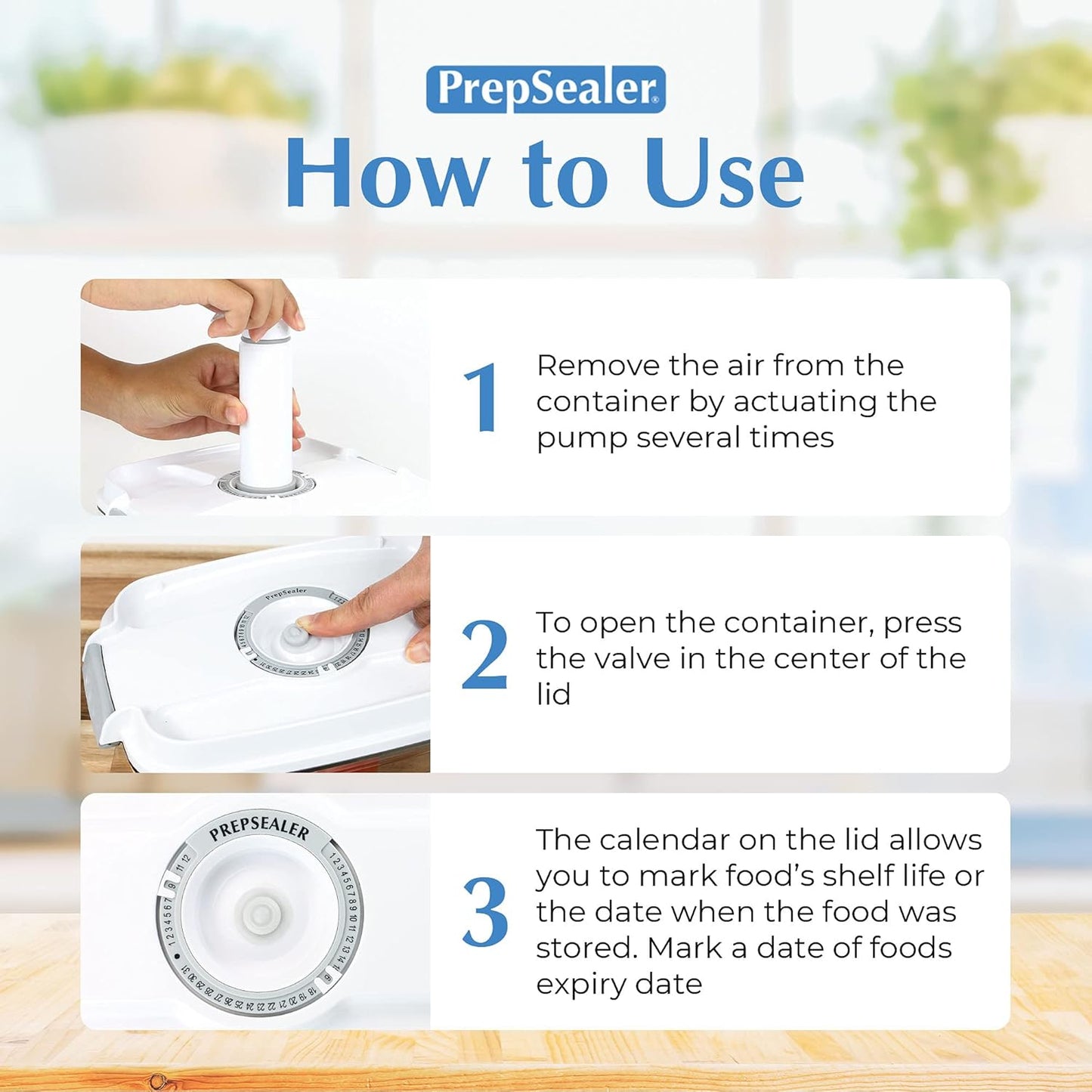 PrepSealer Food Storage Vacuum Container 4-piece Container with Maunal Pump, BPA free, Tritan, Keep food and ingredients fresh up to four times longer than conventioal storeage.