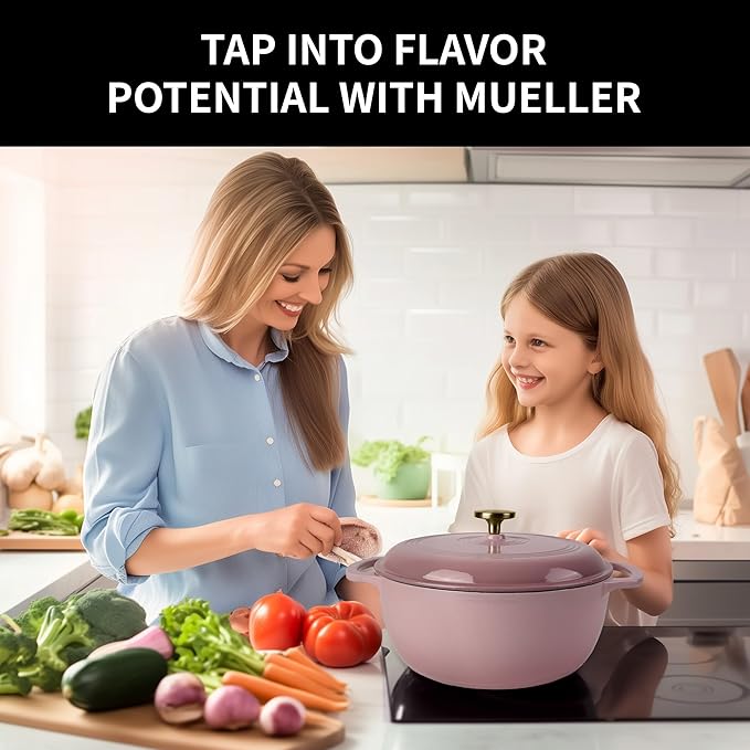 Premium Enameled Cast Iron Dutch Oven for Bread Baking | Non-Stick 2QT Oval Bread Oven with Lid | Perfect for Sourdough, Loaf, and Artisan Baking (Round Pink, 5.5 QT)