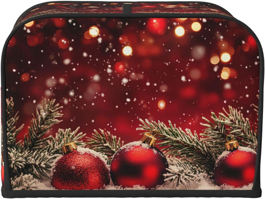 Toaster Cover 4 Slice Red Christmas Ball Glitter Kitchen Small Appliance Covers with Pockets Dust and Fingerprint Protection