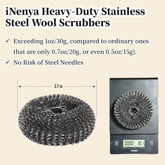 Heavy-Duty Stainless Steel Wool Barbecue Grill Cleaning Scrubber Pads, Replacement Steel Wool Brush Head for Grill Brush, 4 Pack