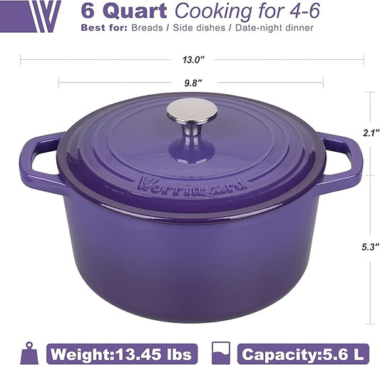 Enameled Cast Iron Dutch Oven Pot with Lid, for Bread Baking, Round Bread Oven- include Sourdough Bread Baking Supplies Set, 6QT, Purple