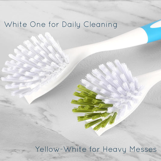 Dish Brush, Dish Scrubber & Kitchen Scrub Brush for Dishes, Pots, Pans, Sink, Cast Iron, Yellow Blue 2 Pack
