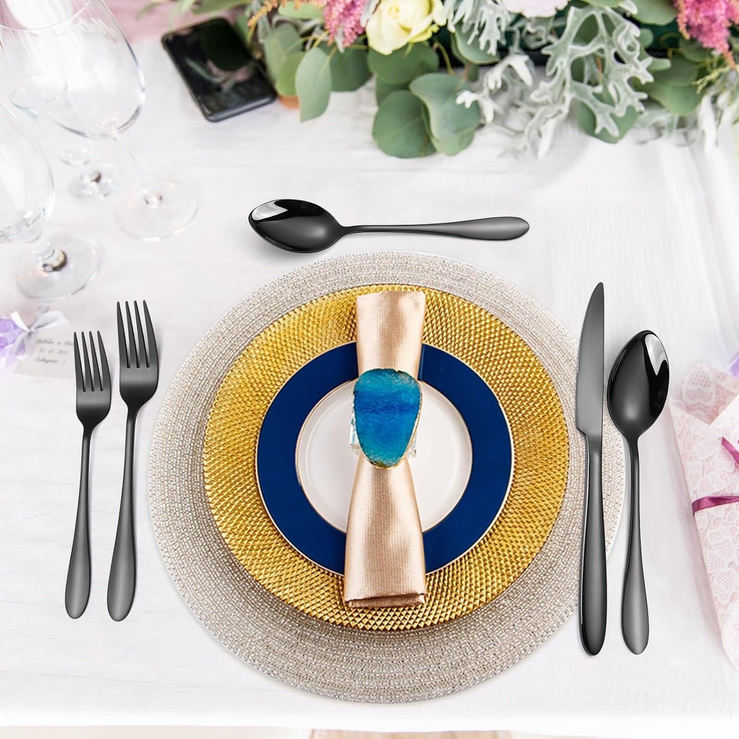 Black Silverware Set for 8 Stainless Steel Flatware include Spoon Fork Knife Heavy Cutlery 40 Pieces for Restaurant Parties and Everyday Kitchen Utensils