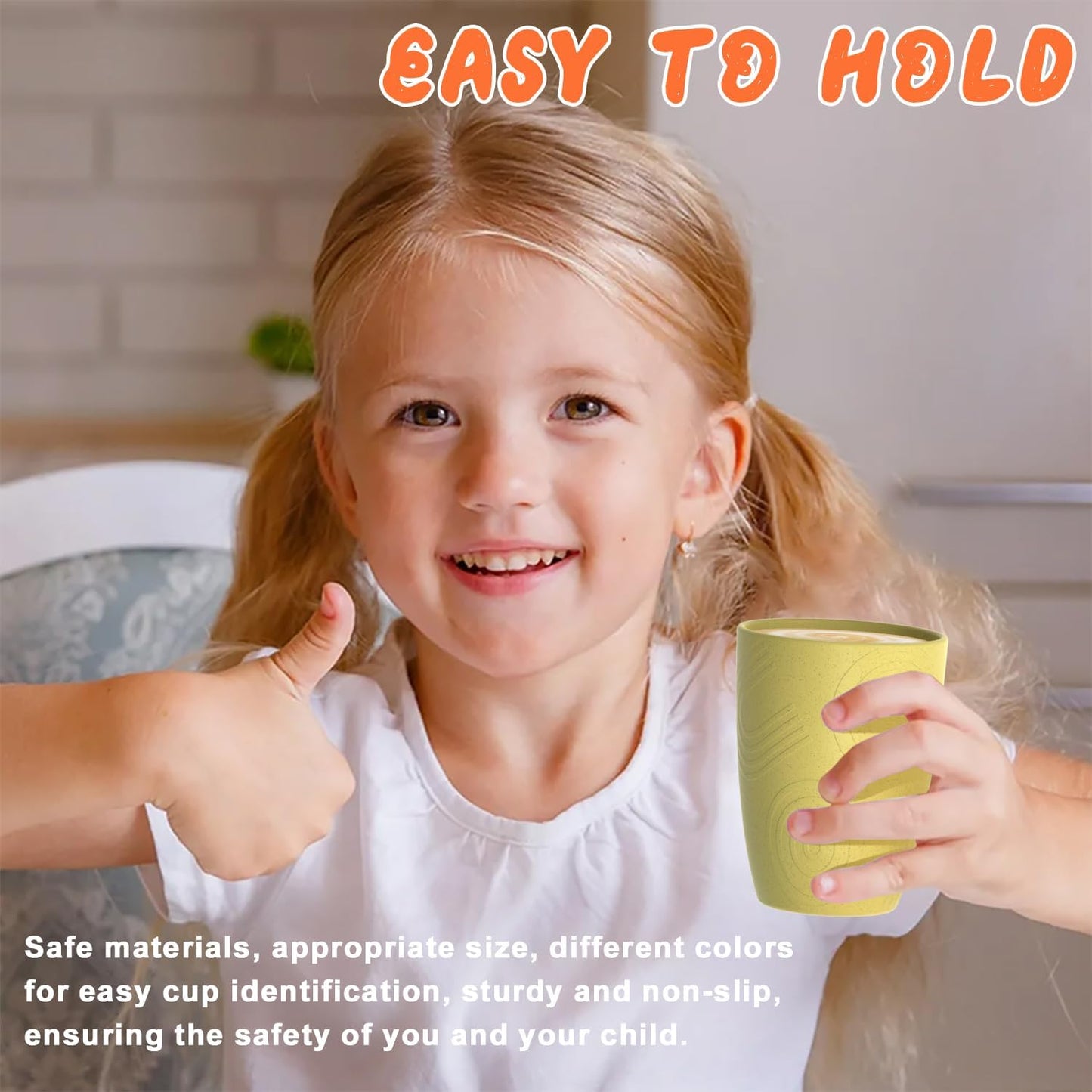 Homienly Kids Cups Premium Wheat Straw Cups Set of 4, Reusable Cups, Unbreakable Drinking Cup 12 OZ, Dishwasher and Microwave safe, Tumbler for Juice, Drinks, Milk - Beach Color