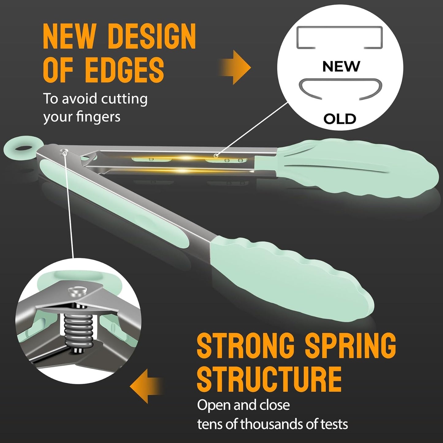 HOTEC Premium 7 & 9 Inch Kitchen Tongs, Stainless Steel Locking Cooking Tongs with Silicone Tips, Non-Scratch & Heat Resistant, Serving Tongs for Salad, BBQ, Light Green, Set of 2