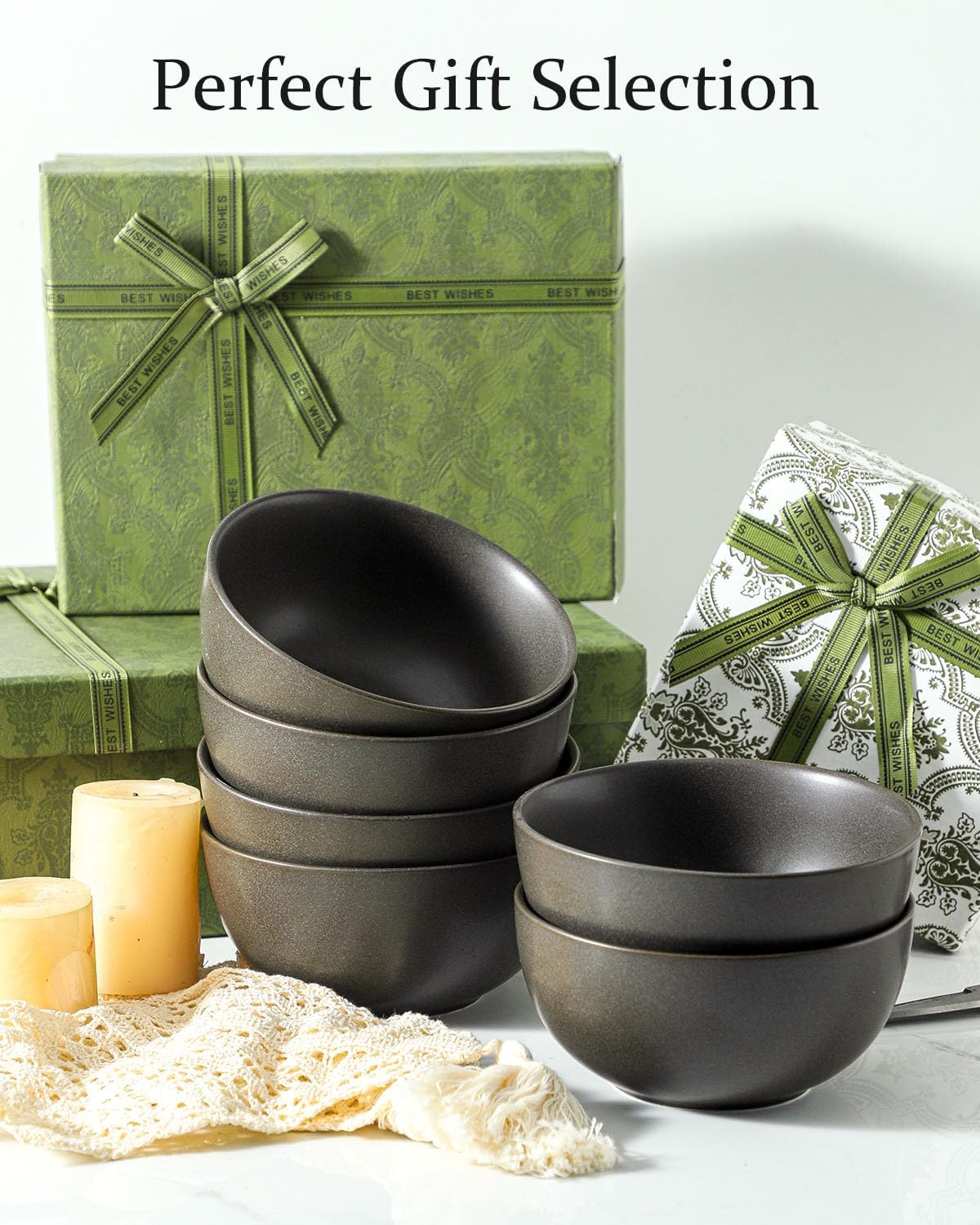 Stoneware Soup Bowls, 24 oz Cereal Bowls Set of 6 for Kitchen, Ceramic Bowls Set for Oatmeal, Dessert, Noodle, Cute Bowls Set for Gift, Dishwasher Microwave Oven Safe, Matte Black