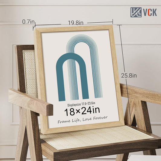 VCK 18x24 Oak Wood Frame for Poster & Picture, Natural Solid Wood Photo Frames 5 Pack, Wall Mounting Hanging