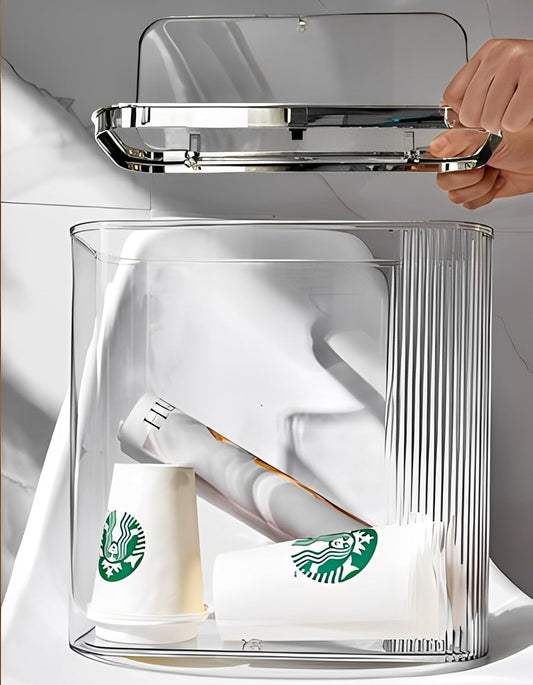 Sooyee Clear 14 Liter Bathroom Trash Can with Lid,3.9 Gallon Garbage Can with Press Type Lid,Trash Bin for Bathroom,Powder Room,Bedroom,Kitchen,Craft Room,Office