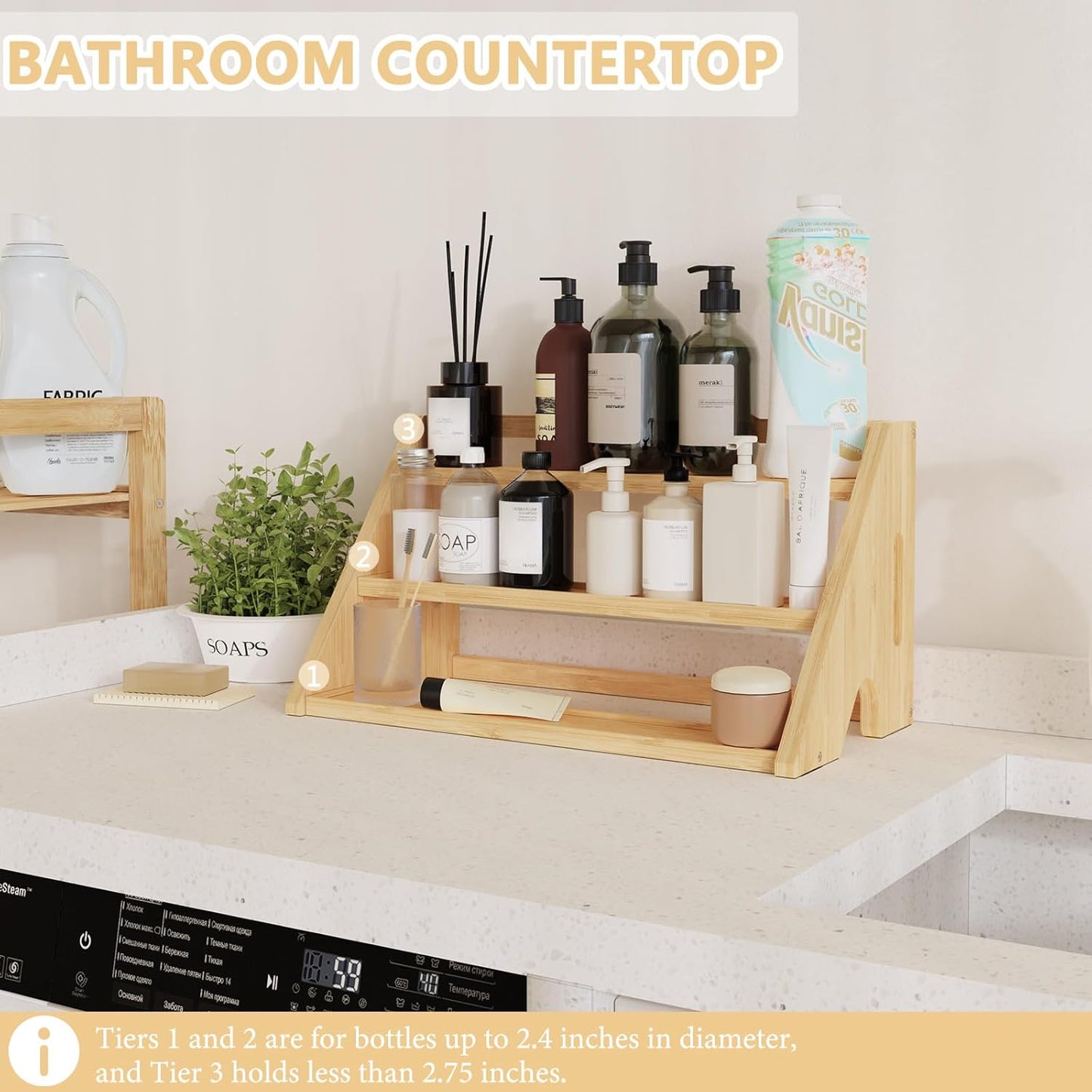 Bamboo Spice Rack Organizer -3-Tier Spice Rack for Countertop,Cabinet Spice Rack Organizer for 27 Spice Jars(4oz),Step Shelf (yellow)