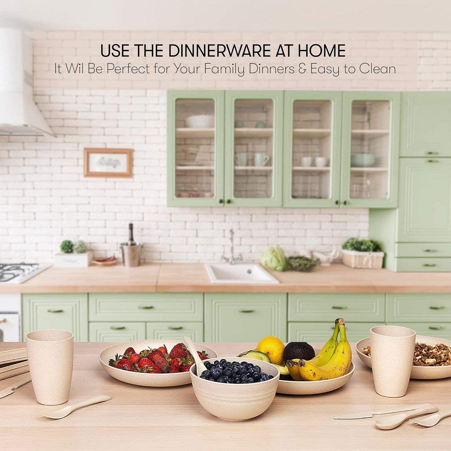 Wheat Straw Dinnerware Sets | Unbreakable Dinnerware Sets | Dishwasher Microwave Safe Dinnerware | Eco Friendly Non Breakable Dinnerware Sets | RV Outdoor Camping (Beige, Service for 4 (28 pcs))