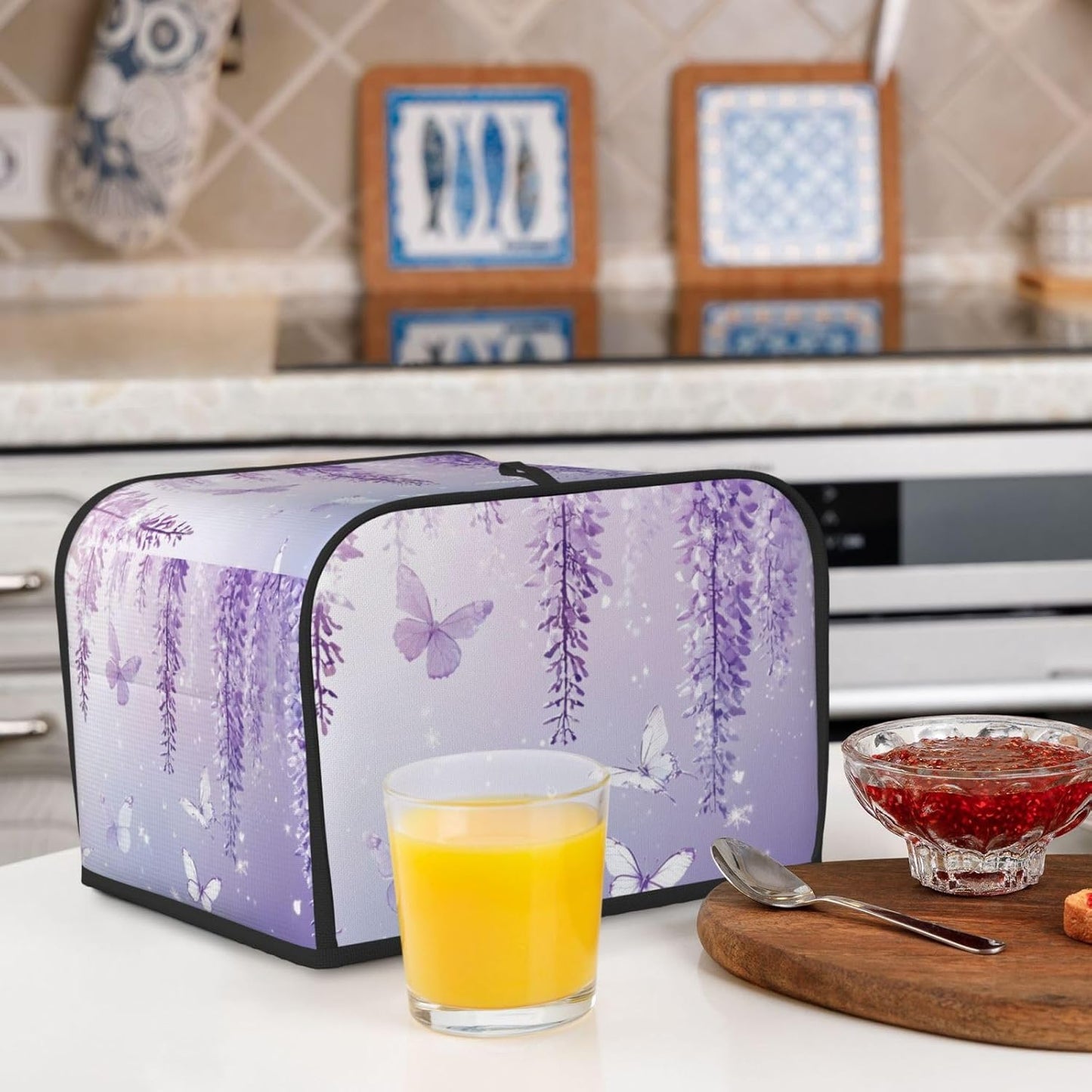 Toaster Cover 4 Slice Lavender Butterfly Light Purple Flower Kitchen Small Appliance Covers with Pockets Dust and Fingerprint Protection