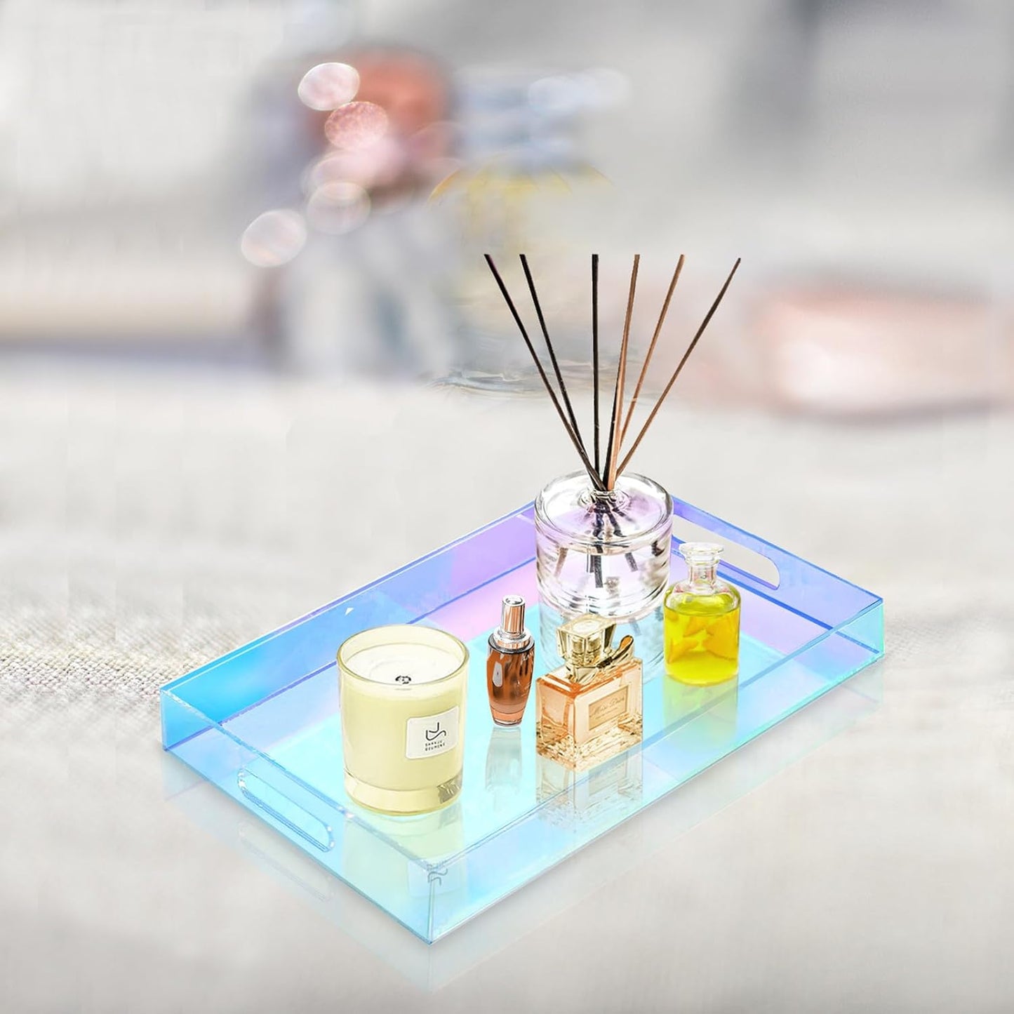 SetGame Acrylic Serving Tray with Handles, Bathroom Desktop Decorative Storage Arylic Trays, Simple Vanity Tray Food Tea Fruit Dinner Snack Tray for Bar Kitchen Party