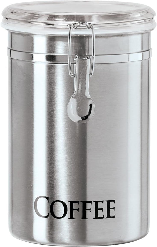 OGGI Stainless Steel Canister 62oz - Airtight Clamp Lid, Clear See-Thru Top. Large Size 5" x 7.5" & Jumbo 8" Stainless Steel Flour Clamp Canister - Airtight Food Storage Container Ideal, Dry Foods
