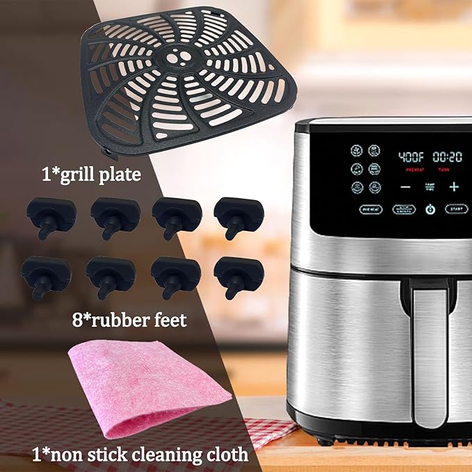 8QT Air Fryer Grill Plate for Gourmia GAF838 Digital Air Fryers, Upgraded Double Layer Nonstick Coating Air Fryer Grill Pan Crisper Tray Grate for Gourmia 8QT Air Fryer, Dishwasher Safe
