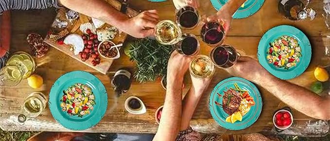 18-Piece Farmhouse Melamine Dinnerware Set - Shatterproof, Lightweight, and Durable Outdoor Dining Plates, Bowls, and Serving Dishes for Everyday Use, Camping, and Picnics, Light Green