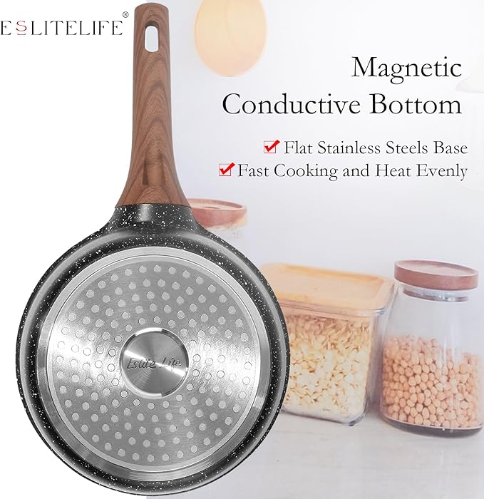 ESLITE LIFE 1.5 QT & 2.5 QT Sauce Pan Set with Lids, Nonstick Small Soup Pot Compatible with All Stovetops (Gas, Electric & Induction), PFOA Free, Black