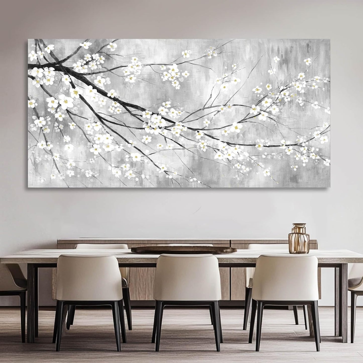 MLART99 White Canvas Wall Art Plant Pictures Decoration 29"x58" Canvas Pictures for Bedroom Living Room Office Kitchen Decoration
