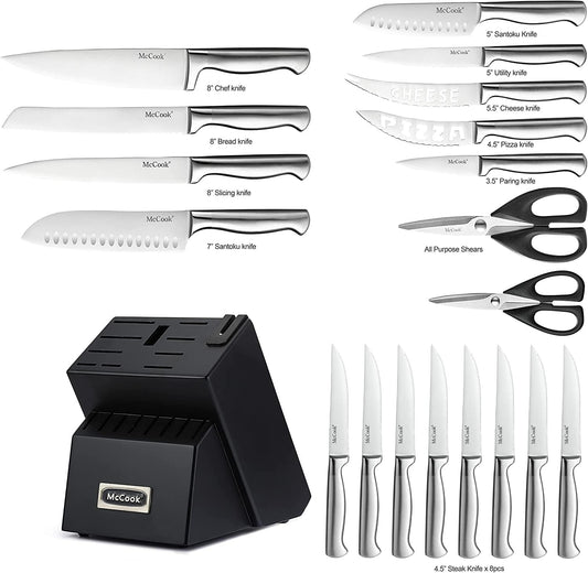 McCook® Knife Sets,German Stainless Steel Kitchen Knives Block Set with Built-in Sharpener
