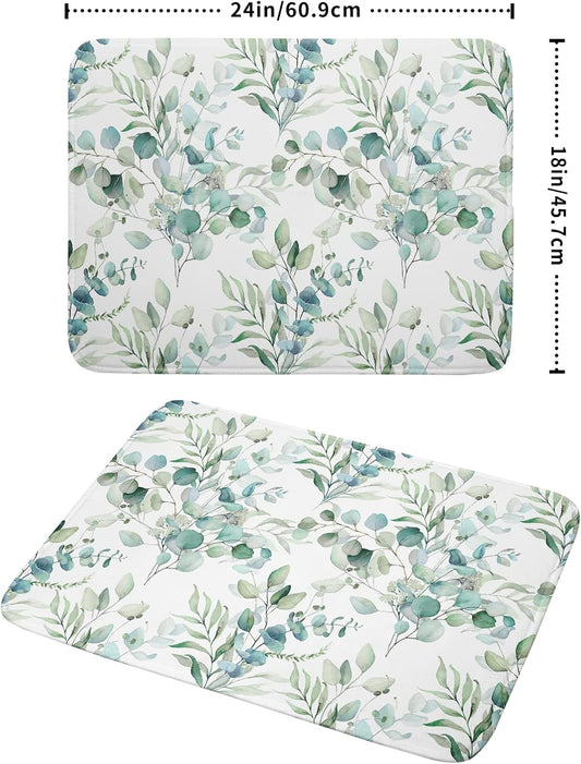 Sage Green Leaves Dish Drying Mats for Kitchen Counter 18x24 Inch, Leaves Kitchen Drying Mat,Watercolor Herbs Dishes Pad Dish Drainer Rack Mats Absorbent Fast Dry Kitchen Accessories