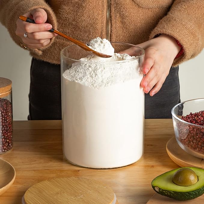 Liuruiyu 2-Pack Glass Food Storage Jars 105oz / 3100ml (3.3qt) – Stackable Airtight Glass Canisters with Bamboo Lids for Coffee, Sugar, Flour, Tea, Candy, Cookies, and Spices