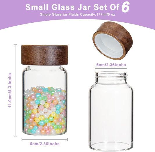Glass Spice Jars Seasoning Containers Small Glass Jars with Lids Airtight Food Storage Canister for Kitchen Pantry Sugar Tea Coffee Bean Nuts Cookies Herbs Salt (6oz(177ml)*6 pack)