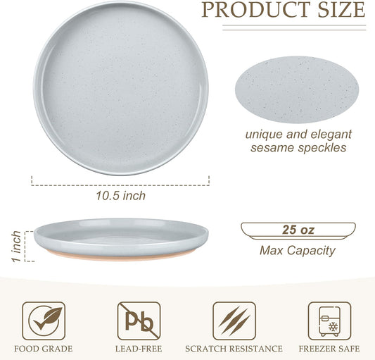 LIANYU Stoneware Dinner Plates Set of 4, 10.5’’ Large Round Ceramic Plates, Dessert Serving Dishes Set for Kitchen Dining, Oven, Microwave & Dishwasher Safe, Scratch Resistant, Glacier Gray