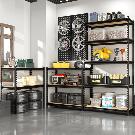 28" W Father&I Industrial Heavy-Dudy Garage Shelving Units/Systems: Metal 5-Tier Storage Shelves Adjustable for Basement/Closet/Tote/Kitchen/Pantry Organization, 60" H*28W *12" D, Black