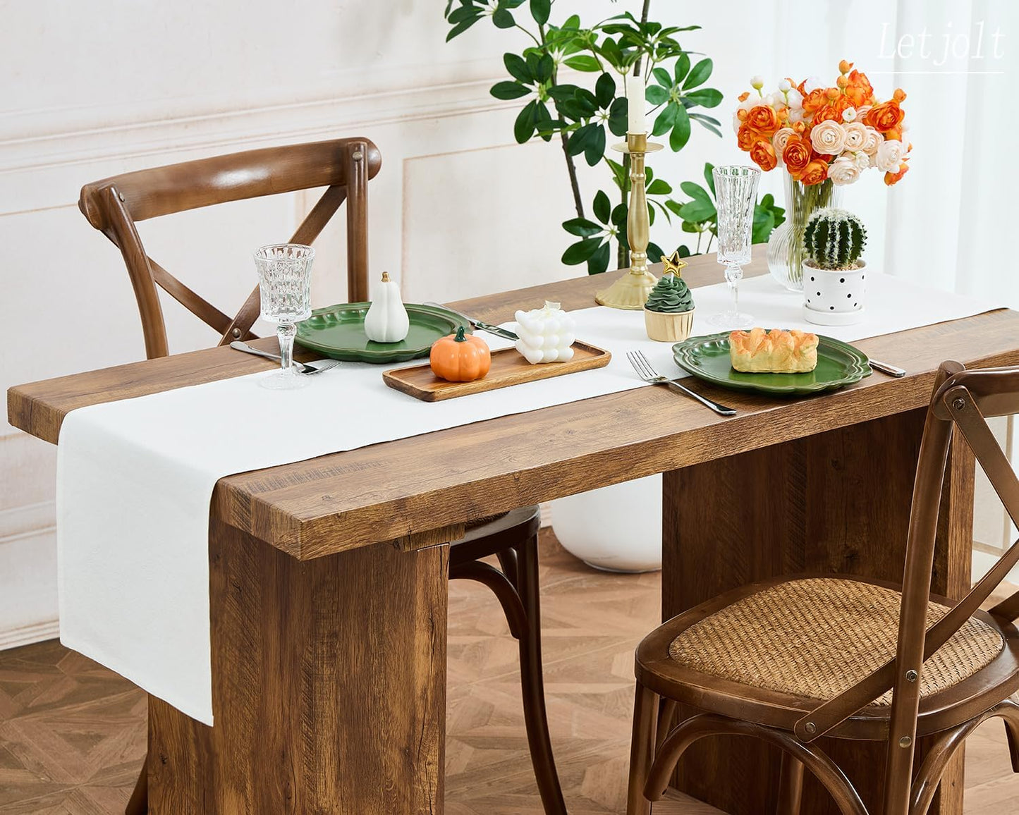 Letjolt White Table Runner 72 Inches Rustic Farmhouse Table Runner Washable Table Runner Durable Table Runner