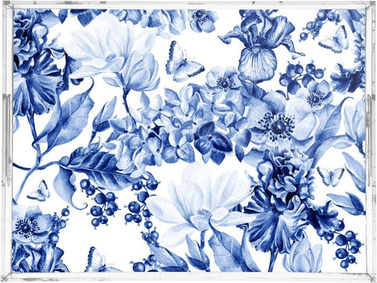 Acrylic Serving Tray with Handles Spill Proof Kitchen Storage Tray Clear Decorative Tray Makeup Drawer Organizer Storage Tray for Bathroom Living Room Ottoman 15.7x11.8Inches