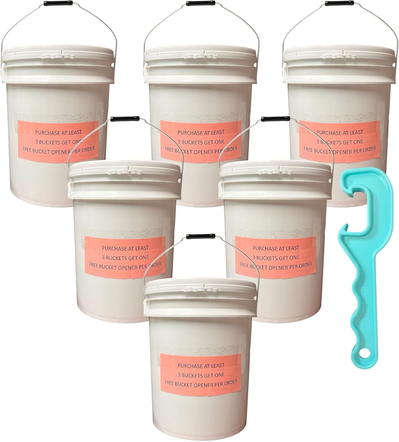 5 Gallon Bucket with Lid + Free Opener Tool Commercial Grade-Food Safe-Bucket BPA Free,6 Pack White (6 Pack/lid, White), Great Value, Durable. Comfortable Handle, Easy to Clean, Perfect on The Home