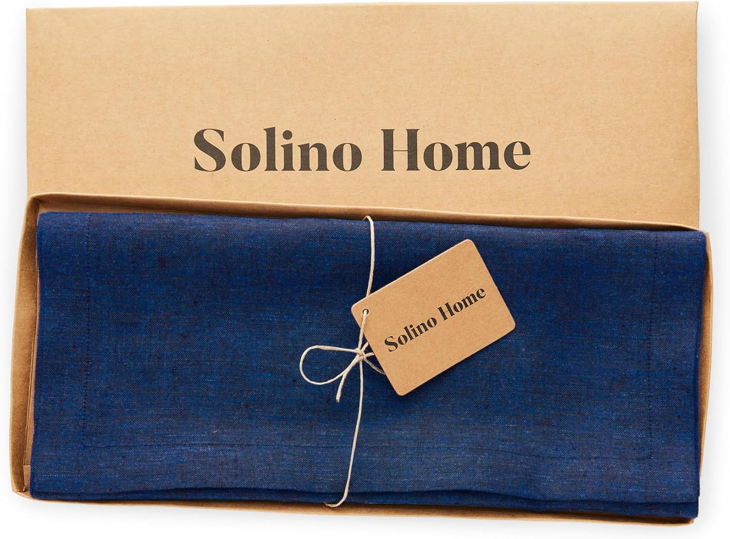 Solino Home Linen Short Table Runner 48 Inches - Athena, 100% Pure Linen Royal Blue Table Runner 14 x 48 Inch Ideal for Dresser and Coffee Tables - Holiday