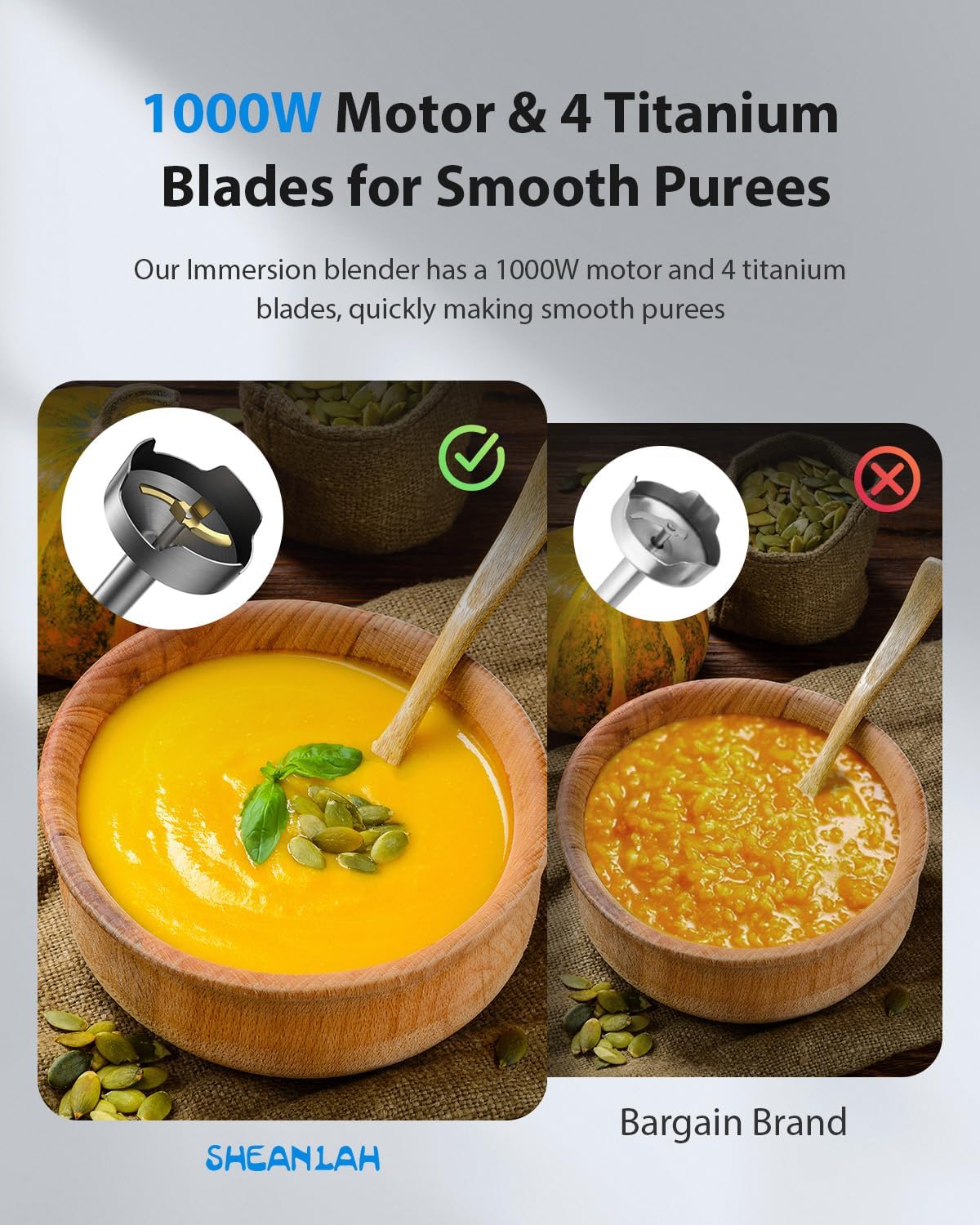 1000W Powerful Immersion Blender Handheld, 2025 New Update Hand Blender with 25-Speed and Heavy-Duty Copper Motor, Silver