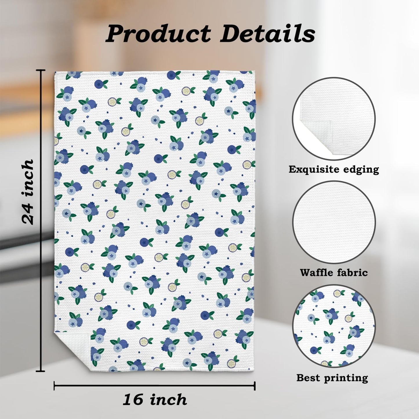 Blueberry Decor Kitchen Towel, Blueberry Hand Towel Dish Towel for Kitchen Bathroom Decor, Fruit Lover Gifts, 16x24 Inches