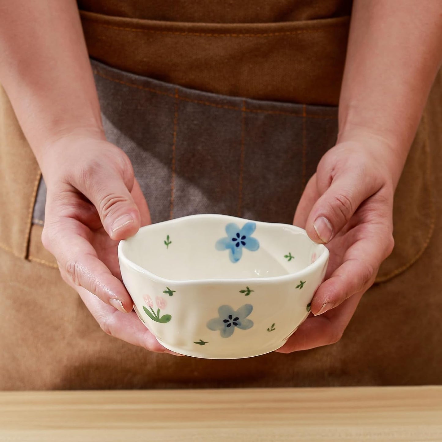 Koythin Ceramic Cereal Bowl, Cute Flowers Pattern Kitchen Bowls for Cereal, Salad, Pasta, Soup, Dessert, Serving, Home Decor, Microwave and Dishwasher Safe (Blue Flowers)