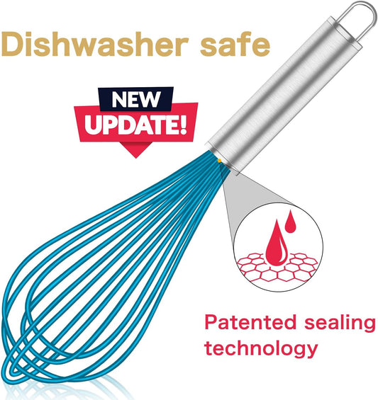 Whisk,Sturdy Stainless Steel Wires Coated in Professional Silicone,3 Pack Whisks for Cooking,Mini Whisk,Colored Balloon Egg Beater for Blending,Whisking,Beating,Stirring,Cooking,Baking (Multi)