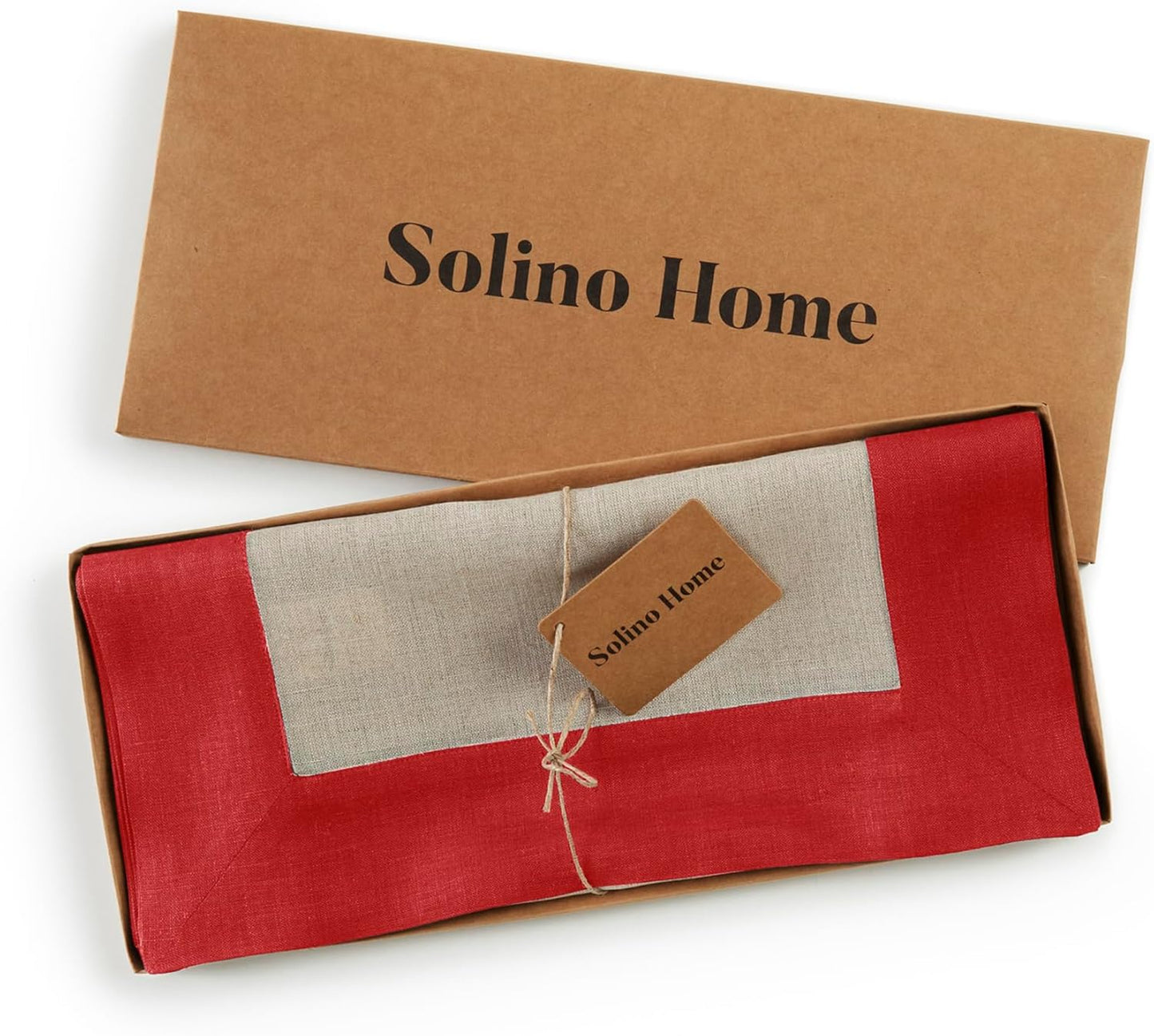 Solino Home Linen Table Runner 90 Inches Long - Red and Natural 100% Pure Linen 14 x 90 Inch Table Runner for Dining, Fall, Autumn, Christmas, Holiday - Contempo