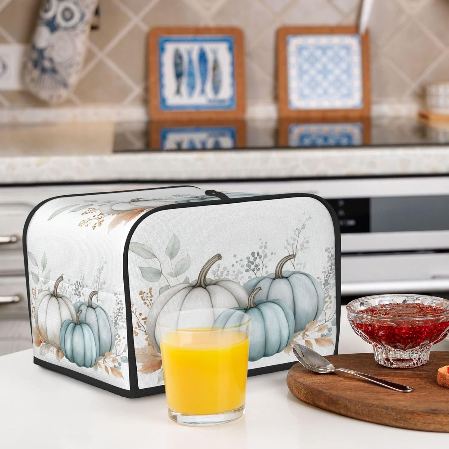 Toaster Cover 4 Slice Pastel Pumpkin Thanksgiving Leaf Kitchen Small Appliance Covers with Pockets Dust and Fingerprint Protection