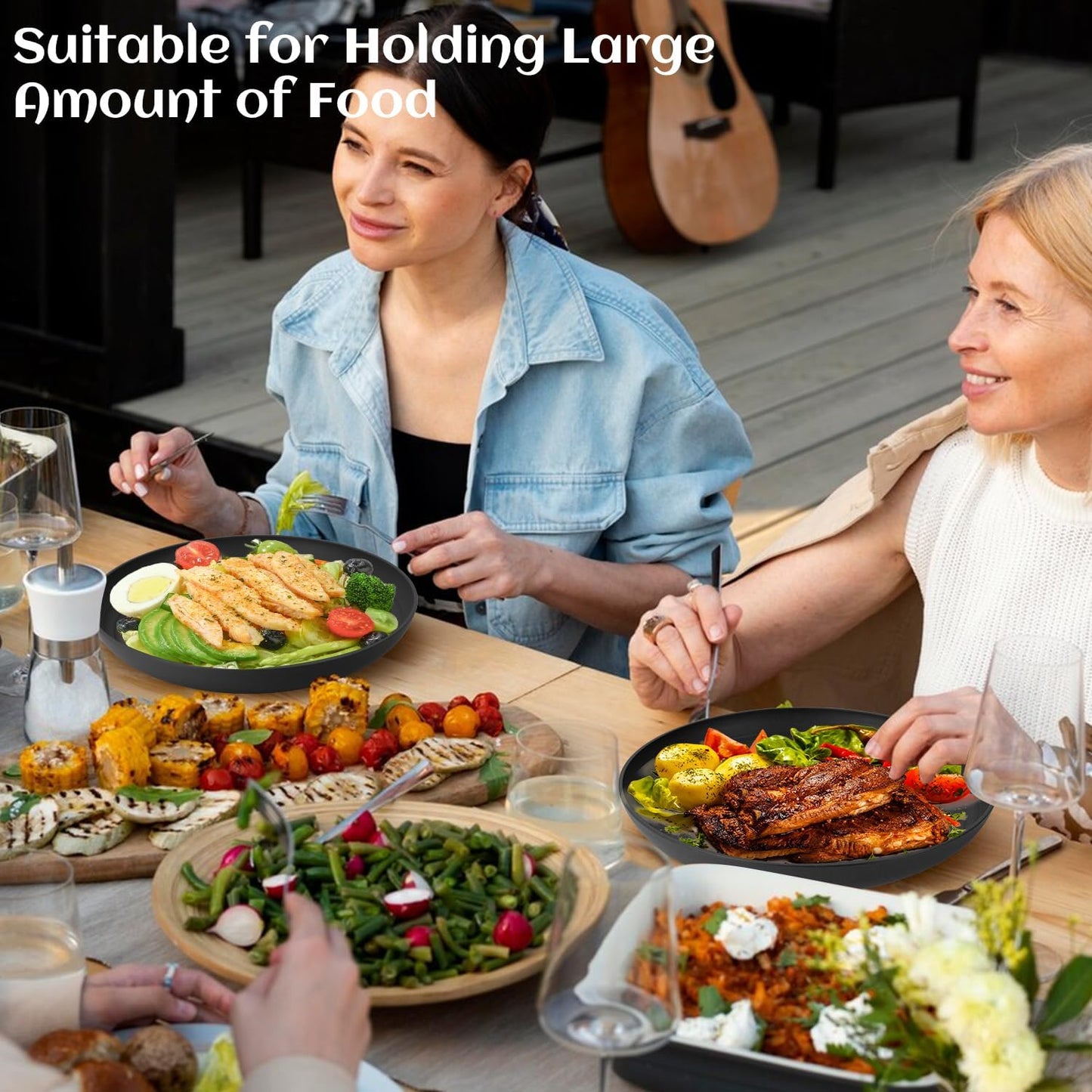 8 Pcs 11 Inch Wheat Straw Plates, Unbreakable Dinner Plates Reusable, Microwave Safe for Kitchen, Set of 8 (Black)