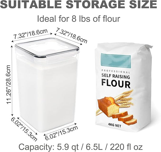Large Food Storage Containers with Lids Airtight 6.5L / 5.9 quart, for Flour, Sugar, Baking Supply and Dry Food Storage, PANTRYSTAR 2PCS BPA Free Plastic Canisters for Kitchen Pantry Organization