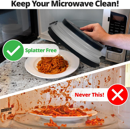 High Power Magnetic Microwave Splatter Cover with strongest magnetic grip, Collapsible 12-Inch BPA-Free Food Lid, Vented Plate Guard, Dishwasher Safe, Space-Saving Magnetic Storage - Black