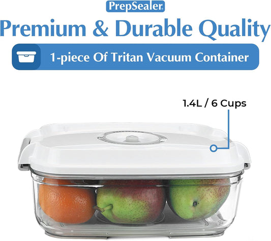 PrepSealer Food Saving Airtight Meal Prep BPA-free Tritan Vacuum Container (1.4L) - Pump not Included