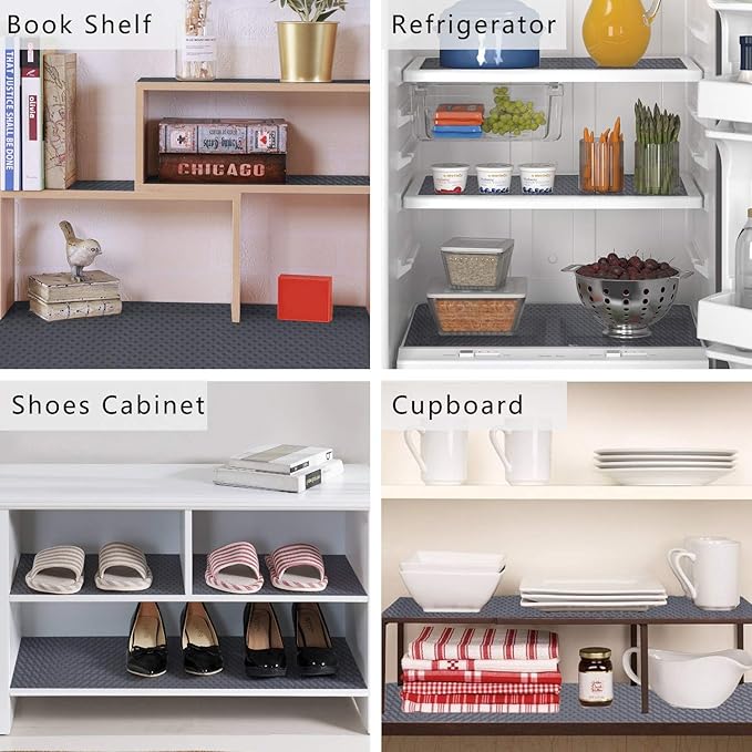 HooTown Shelf Liner Kitchen Cabinet Drawer Mats 11.8 Inch Wide x 393.7 Inch Long, Non Adhesive EVA Plastic Washable Waterproof Pad Protectors for Pantry Closet, Cupboard, Grey