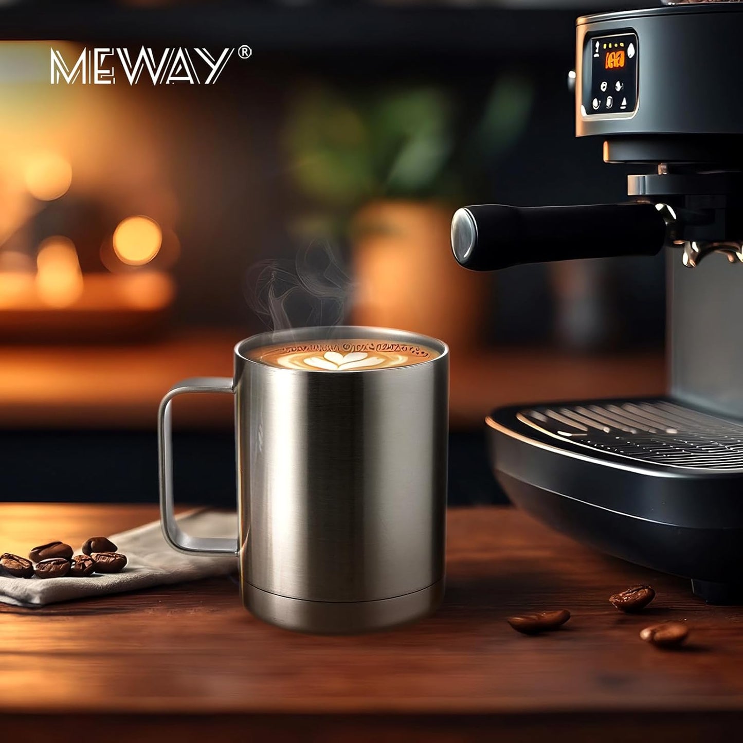 MEWAY 12oz Coffee Mug With Handle 8 Pack Bulk,Stainless Steel Insulated Travel Tumblers With Sliding Lid,Double Wall Vacuum Camping Cup for Hot & Cold Drinks Tea (Sliver,Set of 8)