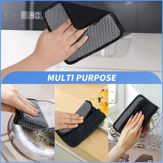 KinHwa Kitchen Washcloths for Dishes Absorbent Microfiber Dish Cloths Quick Dry Dish Rags with Poly Scour Scrub Side Ideal for Kitchen Cleaning (Black, 7inchx7inch 9 Pack)