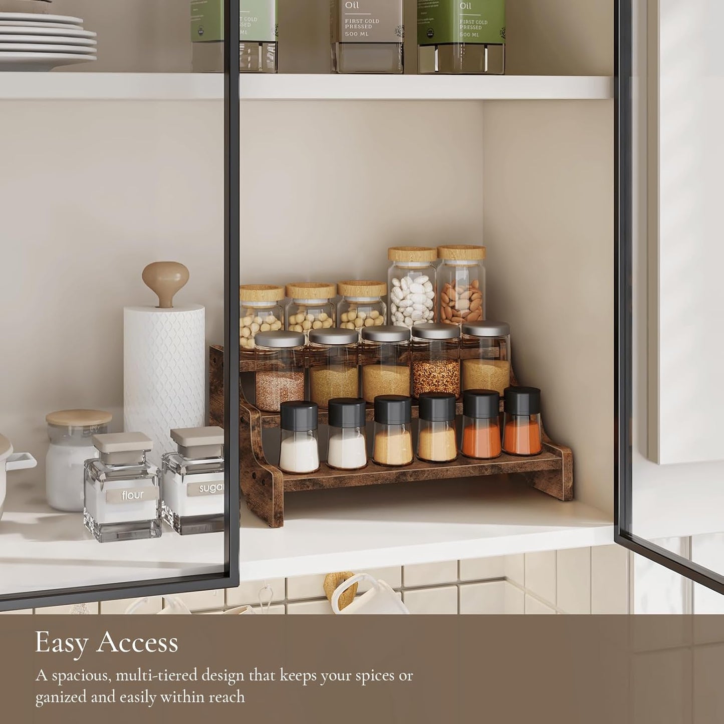 Wooden Display Riser Stand, Tiered Perfume and Cologne Organizer Stand, 3 Tier Spice Rack, Rustic Display Shelf for Candles, Kitchen Storage Holder for Spice Bottles, Jars, Seasonings