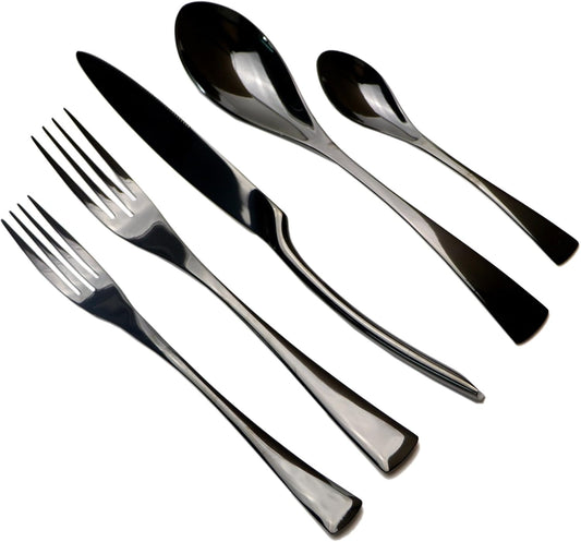 20-Piece 18/10 Stainless Steel Flatware Set Mirror Polishing Black, Serive for 4